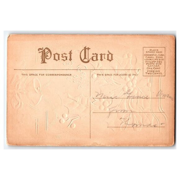 Vintage Christmas Postcard Peace on Earth Holly Berries & Bells - Picture 2 of 2